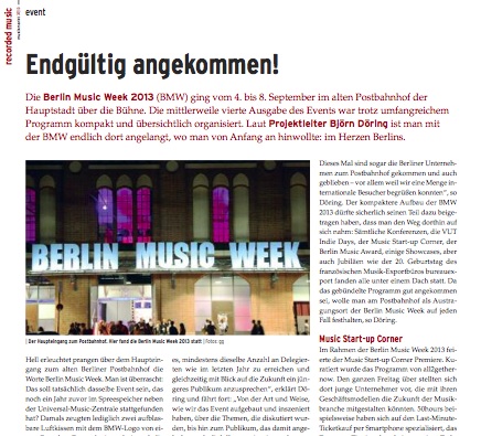 Musikmarkt Nachberichterstattung Berlin Music Week